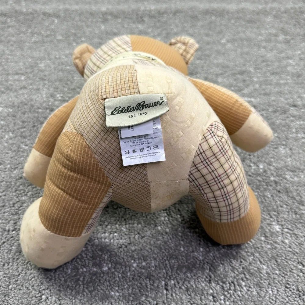 Eddie Bauer Teddy Bear Unisex Medium Tan Patchwork Plaid Cotton Plush Toy 101
